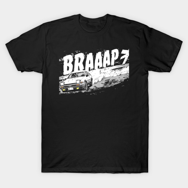 Initial D - Mountain Drift Racing Takumi Fujiwara's Toyota AE86 braap T-Shirt by cowtown_cowboy